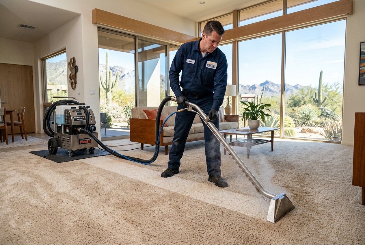Truck-mounted hot water extraction equipment deep-cleaning water-damaged carpet