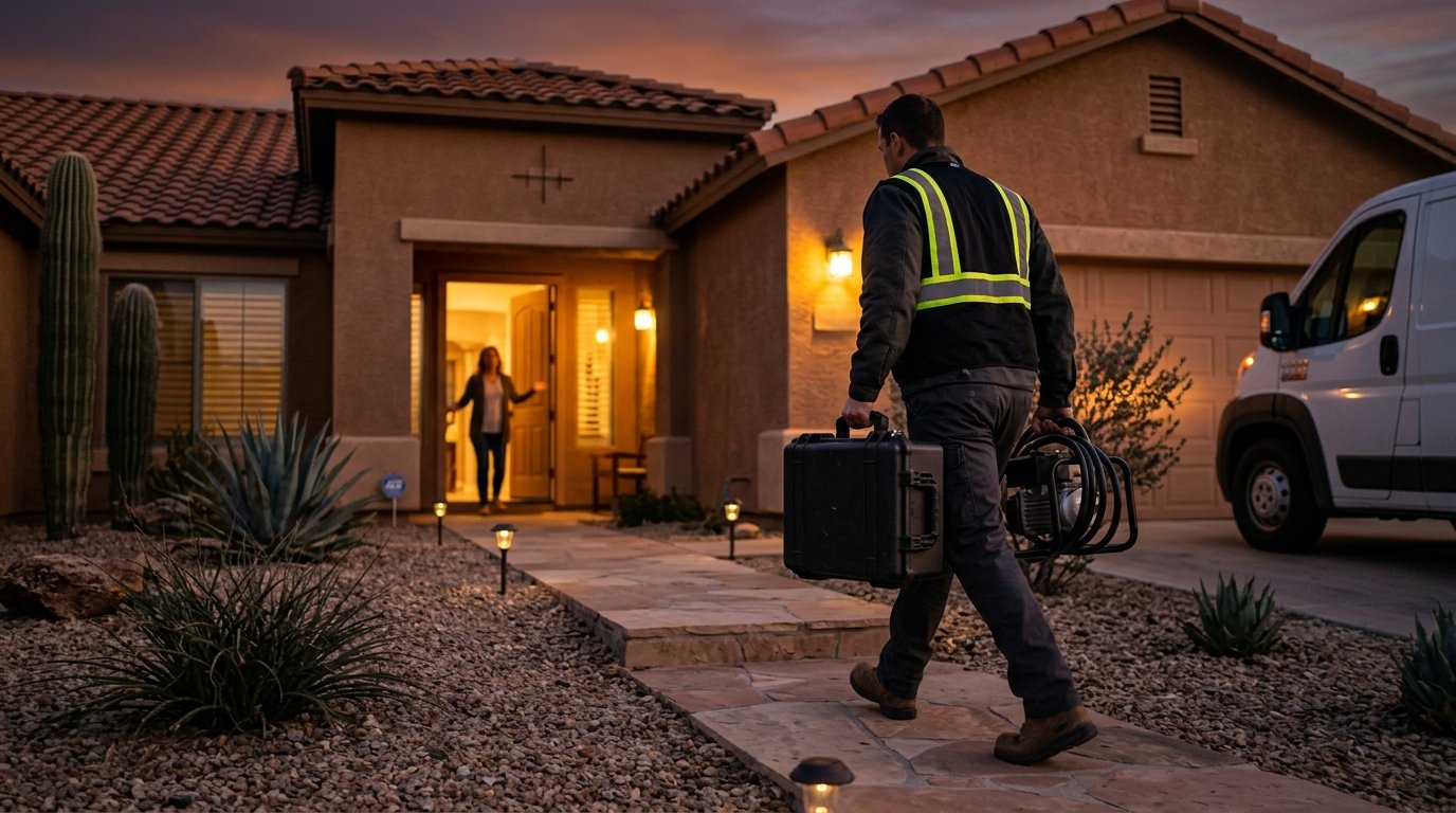 Restoration technician arriving at San Tan Valley home with equipment